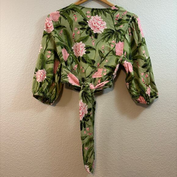 Agua Bendita Linen Blend Green Floral Crop Top Women’s XXL - Picture 3 of 7